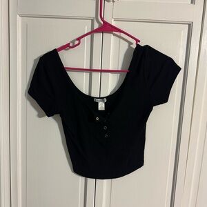 Bozzolo Black Crop Top with Button Detail